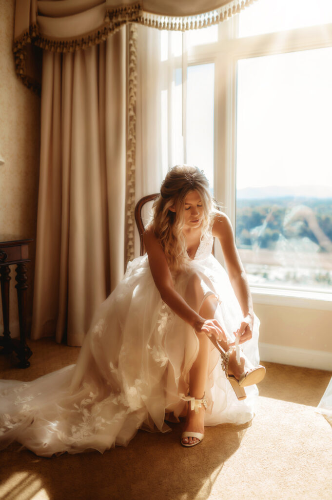 Bride prepares for her Elopement at Biltmore Estate in Asheville, NC.